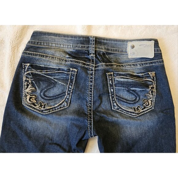 Silver Aiko Low Capri Crop Stretch Jeans Womens Size 28W Fits As 30" Blue Denim - Picture 8 of 16